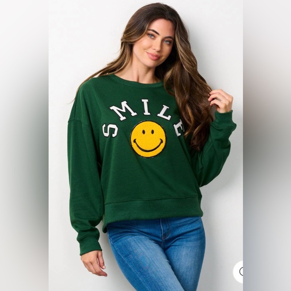 Altar’d State Smiley Face Boxy Cropped Sweater - Picture 1 of 9